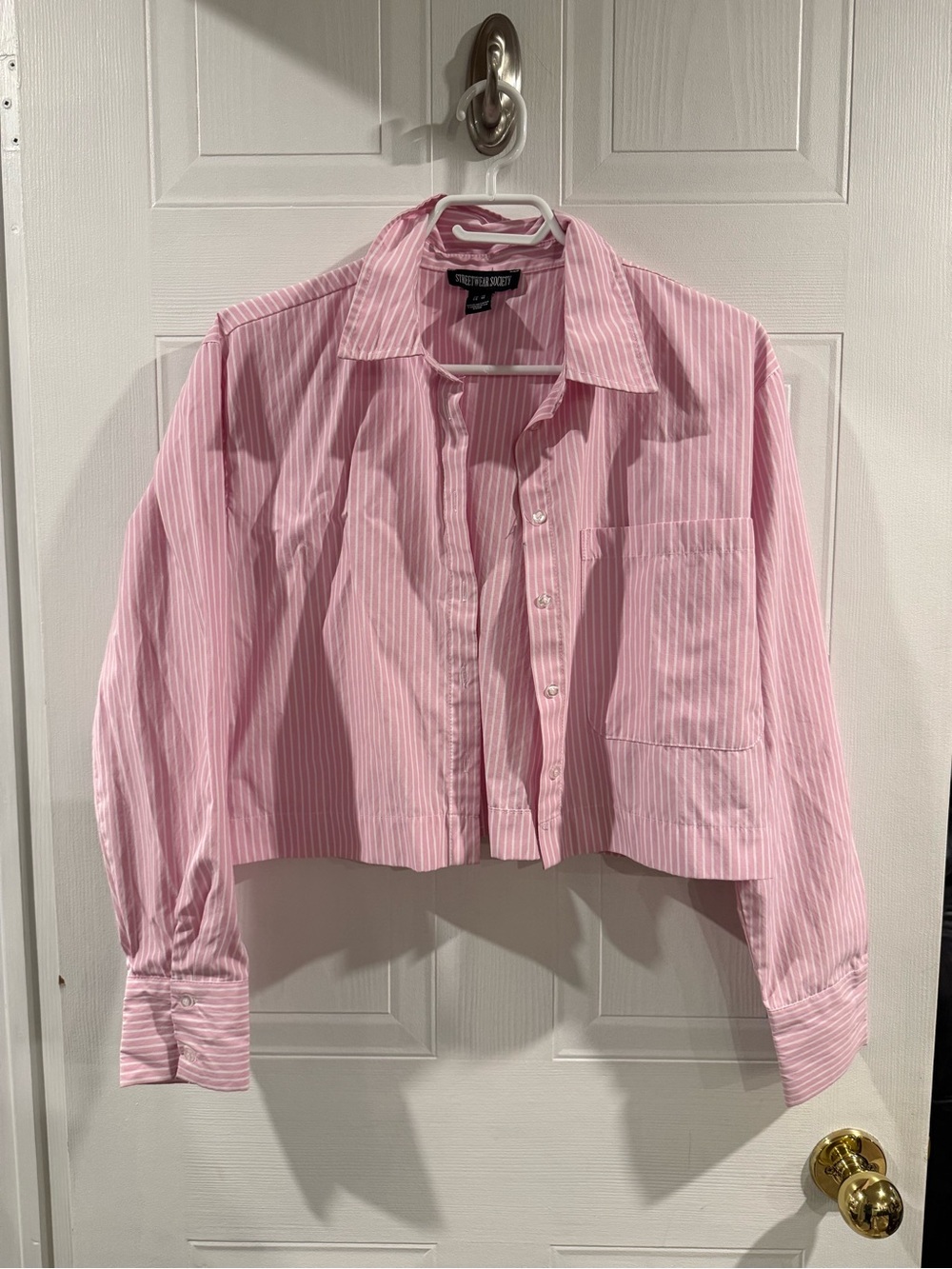 Streetwear Society Pink and White Striped Button-Up Shirt